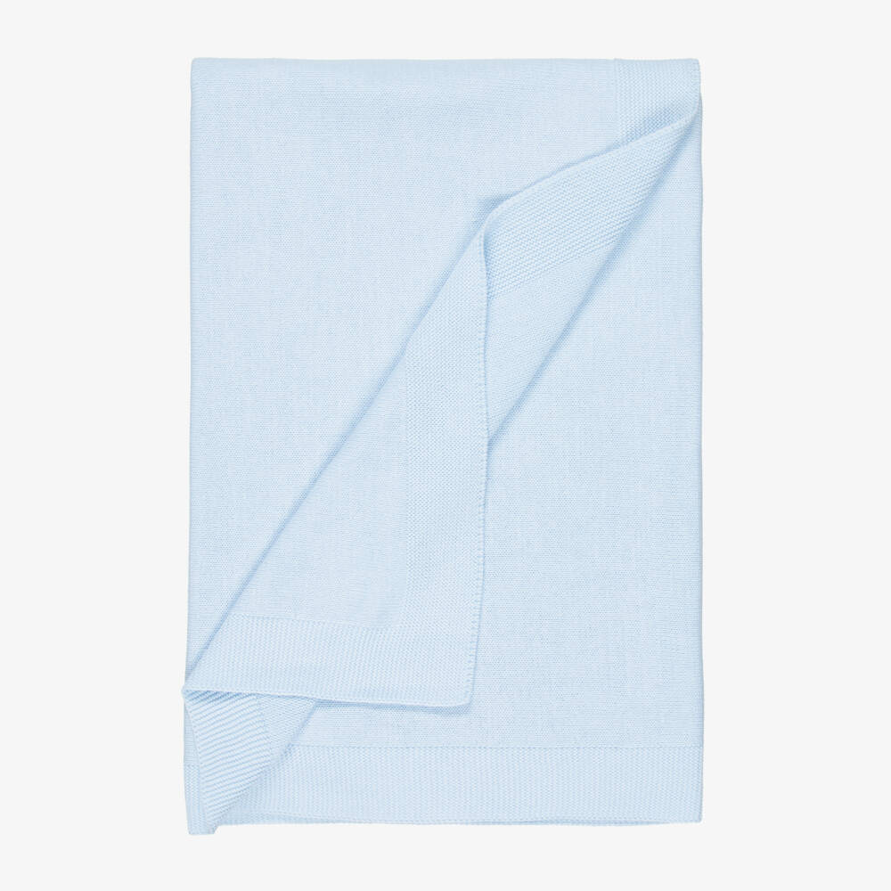 Dr. Kid-Blue Cotton Knit Blanket with Teddy Motif (90cm) | Childrensalon