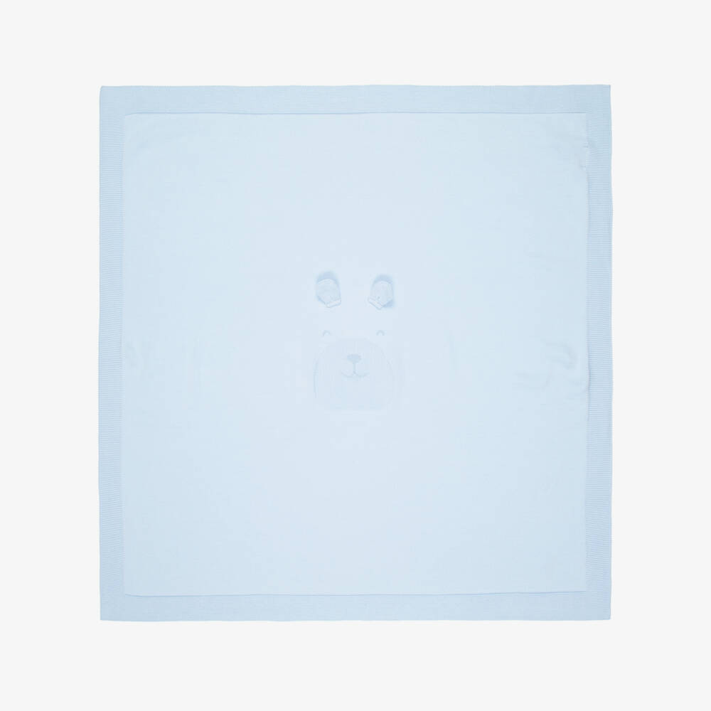 Dr. Kid-Blue Cotton Knit Blanket with Teddy Motif (90cm) | Childrensalon