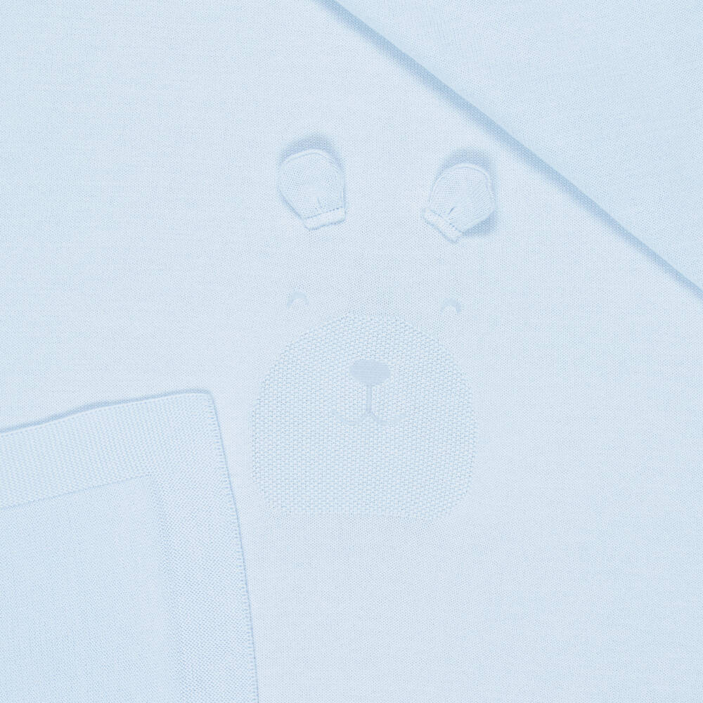 Dr. Kid-Blue Cotton Knit Blanket with Teddy Motif (90cm) | Childrensalon