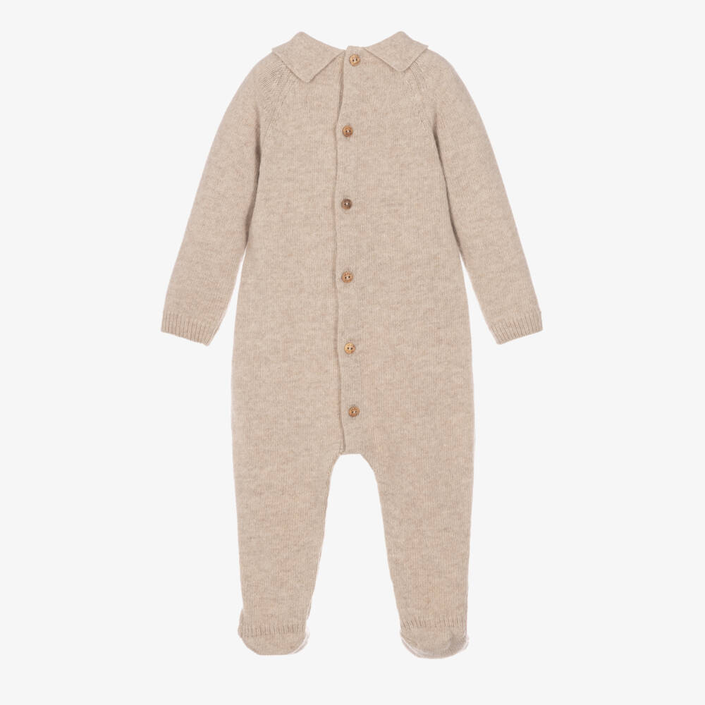 Dr. Kid-Boys Beige Cable Knit Collared Babygrow | Childrensalon