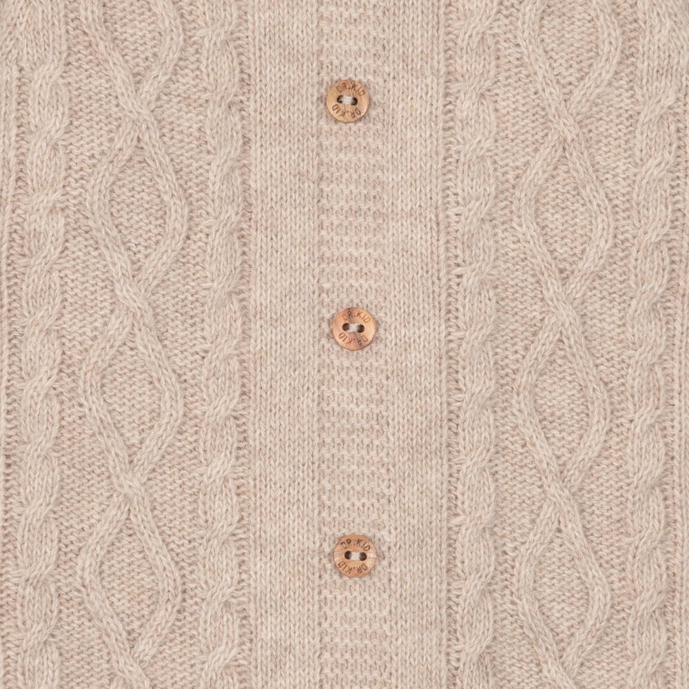 Dr. Kid-Boys Beige Cable Knit Collared Babygrow | Childrensalon