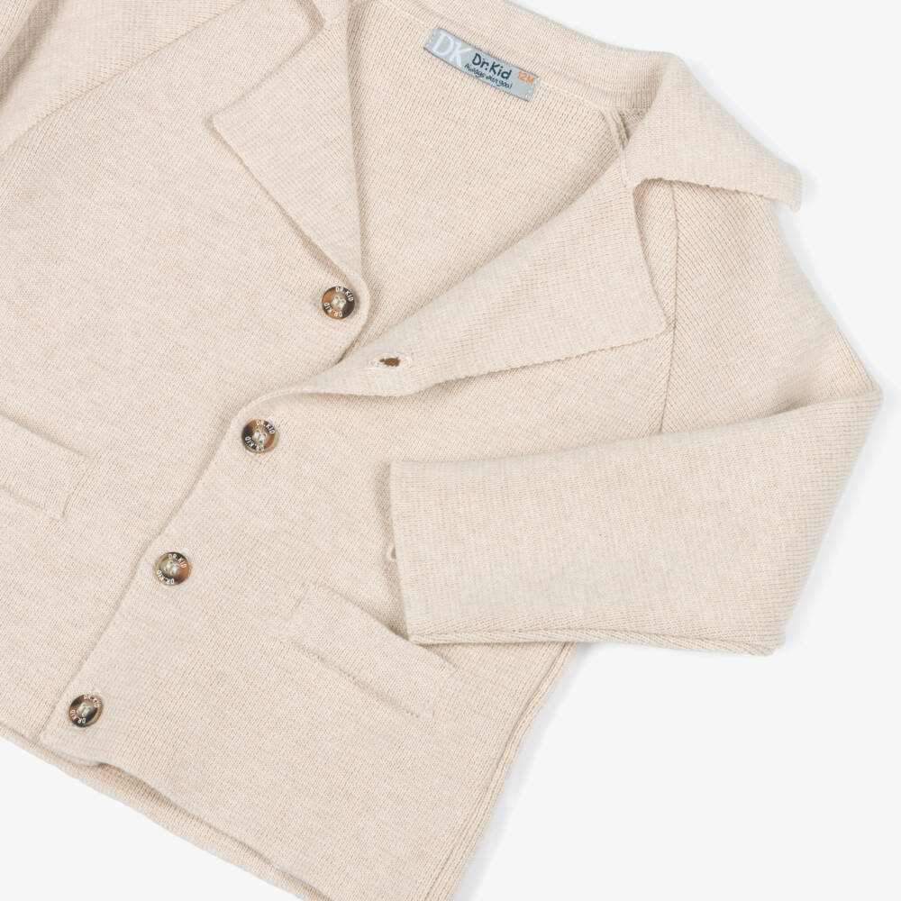 Dr. Kid-Boys Beige Cotton Knit Collared Cardigan | Childrensalon