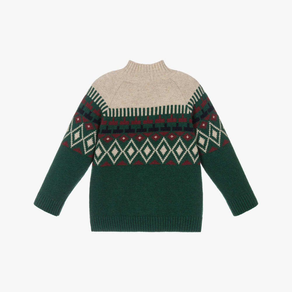 Dr. Kid-بلوفر بنقشة فير آيل لون أخضر وبيج للأولاد | Childrensalon