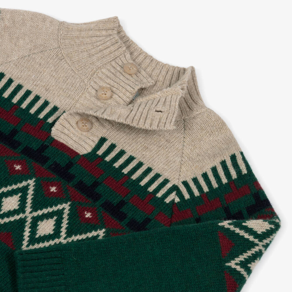 Dr. Kid-بلوفر بنقشة فير آيل لون أخضر وبيج للأولاد | Childrensalon