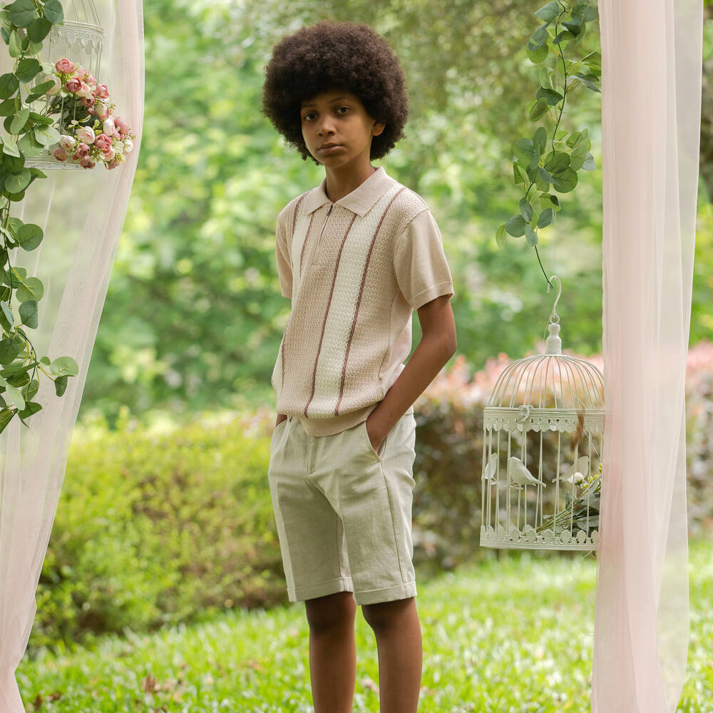 Dr. Kid-Рубашка поло бежево-кремовая из хлопка для мальчиков | Childrensalon