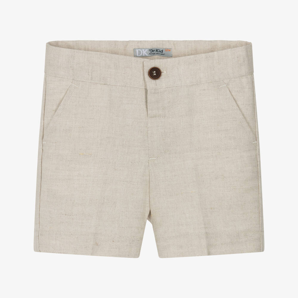 Dr. Kid-Boys Beige Linen & Cotton Buttoned Shorts | Childrensalon