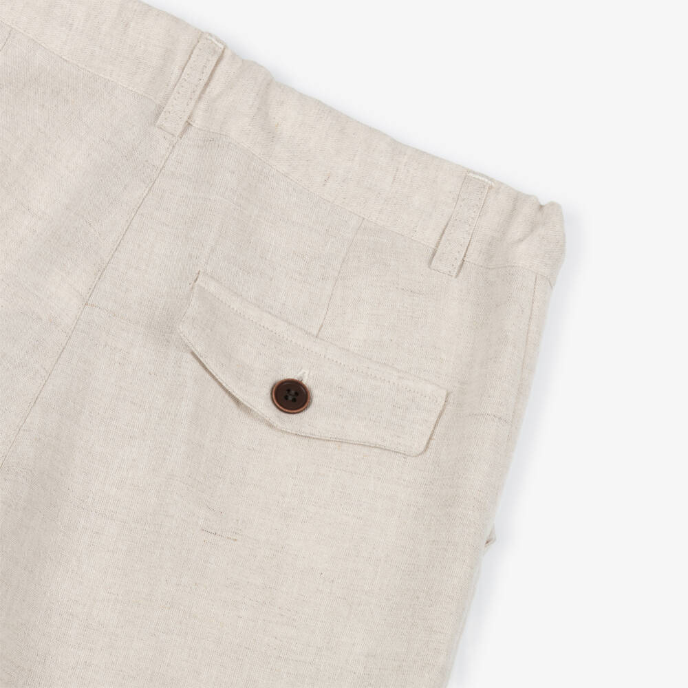 Dr. Kid-Boys Beige Linen & Cotton Turn-Up Shorts | Childrensalon