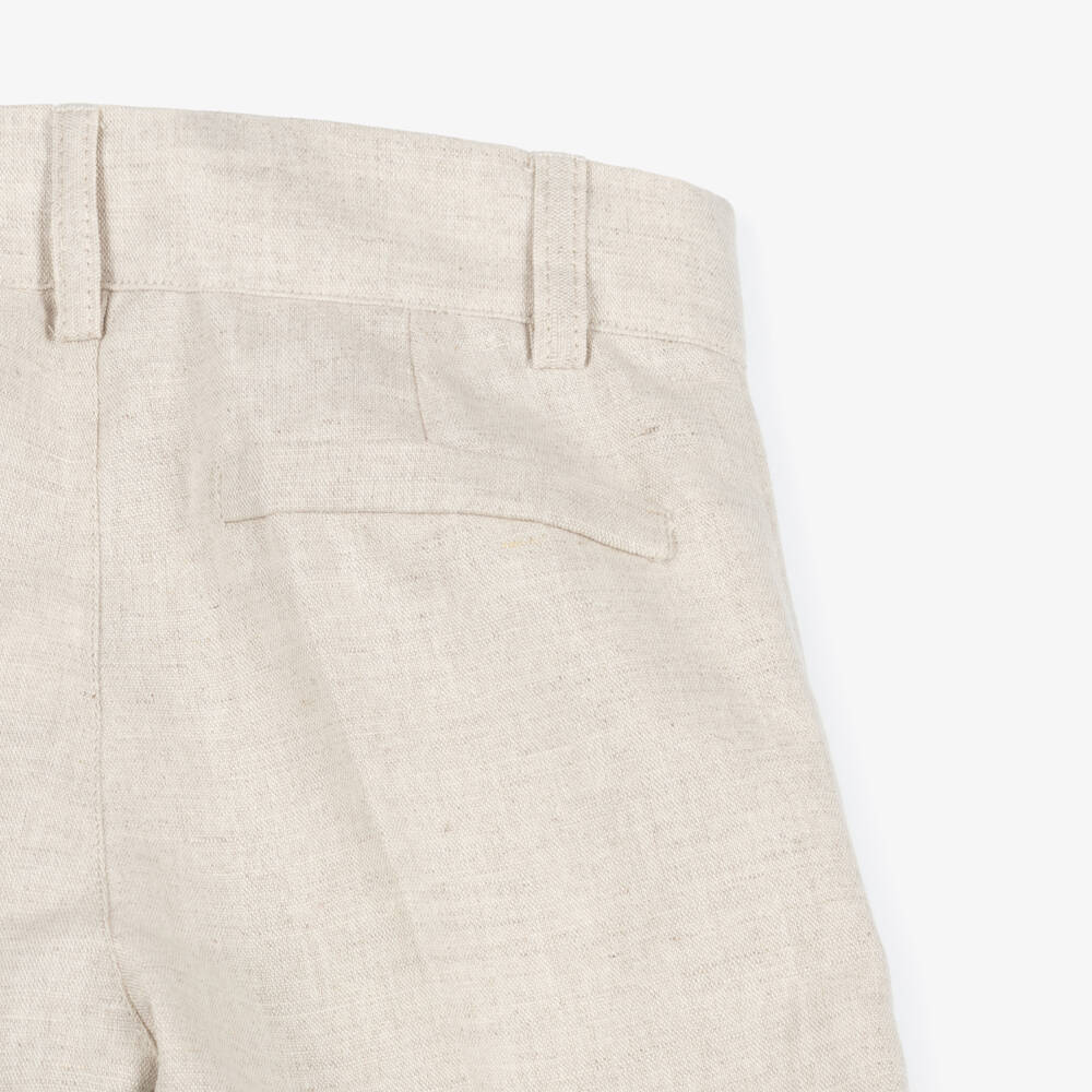 Dr. Kid-Boys Beige Linen & Cotton Turn-Up Trousers | Childrensalon
