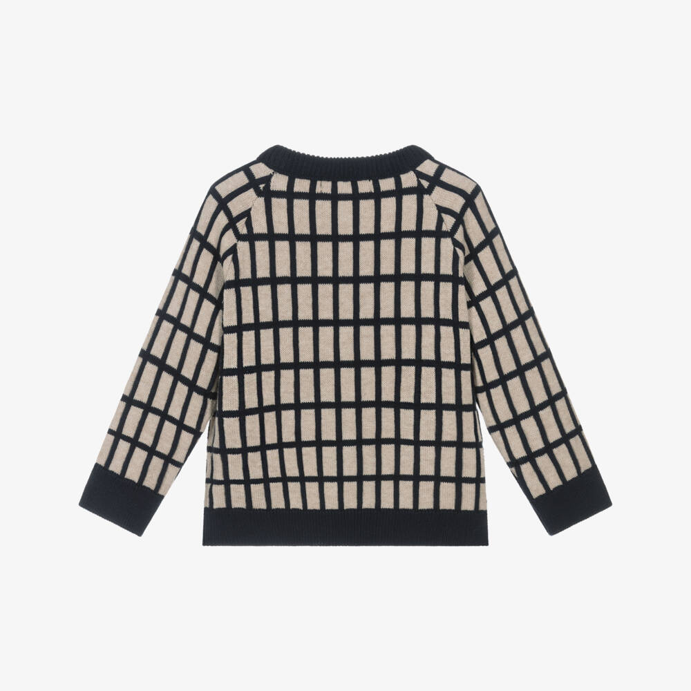 Dr. Kid-Boys Beige & Navy Blue Cotton Knit Jumper | Childrensalon