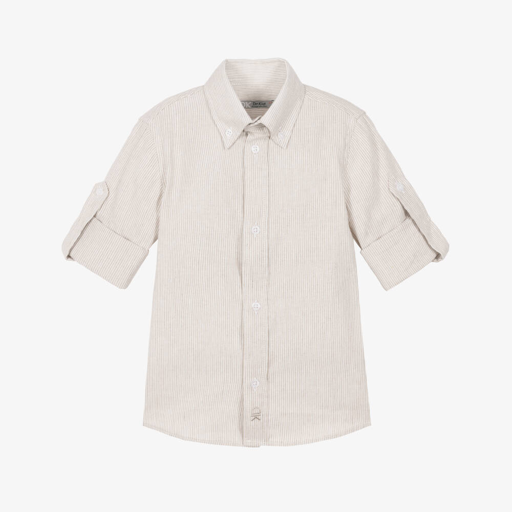 Dr. Kid-Boys Beige Striped Button-Down Shirt | Childrensalon