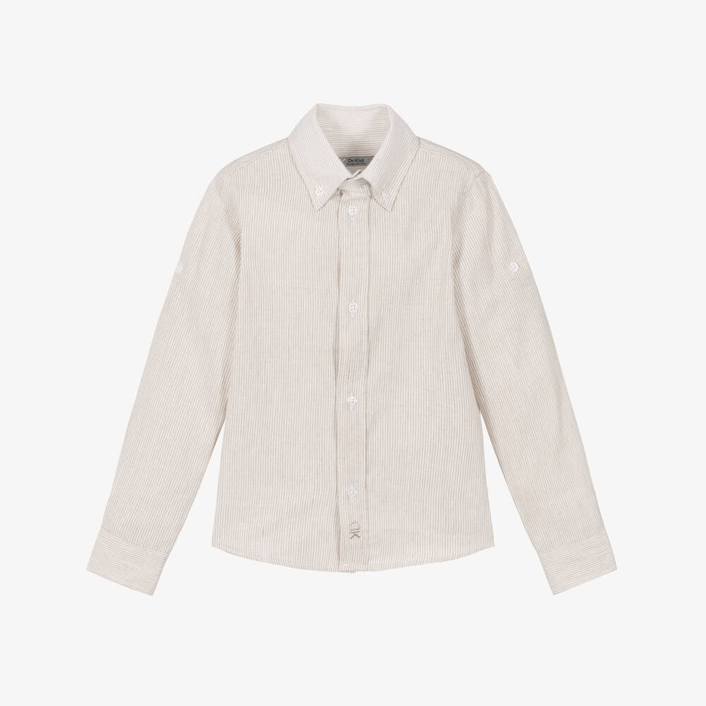 Dr. Kid-Boys Beige Striped Button-Down Shirt | Childrensalon