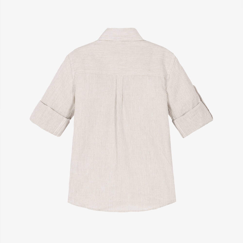 Dr. Kid-Boys Beige Striped Button-Down Shirt | Childrensalon