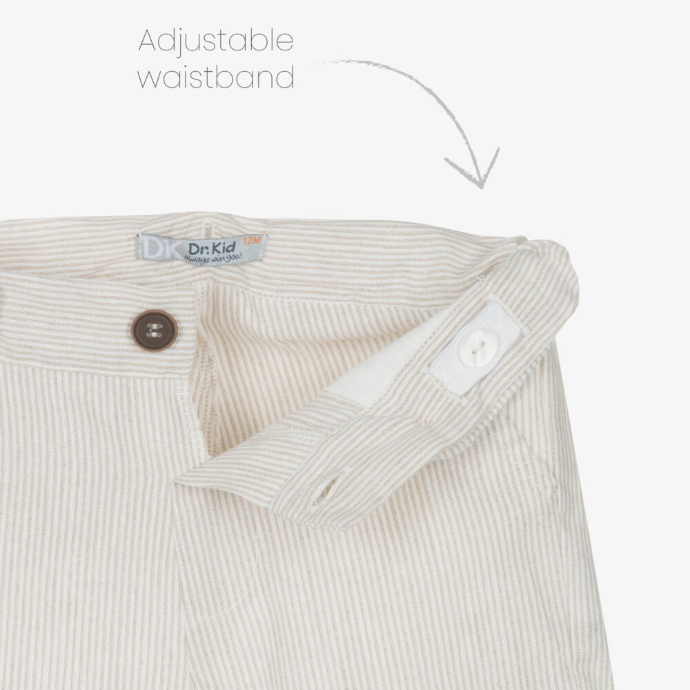Dr. Kid-Boys Beige Striped Shorts with Shoulder Straps | Childrensalon