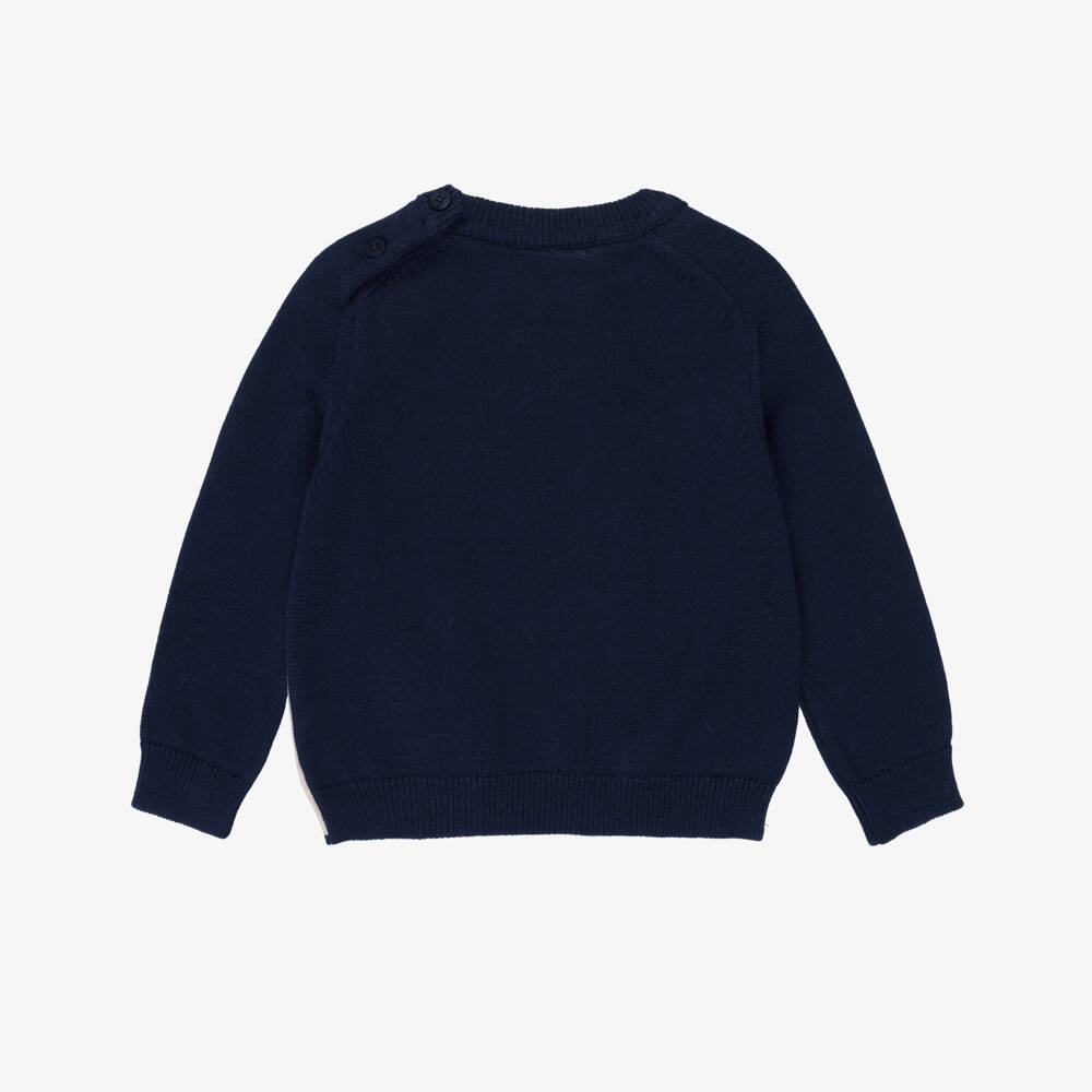 Dr. Kid-Boys Blue & Beige Knitted Christmas Car Sweater | Childrensalon