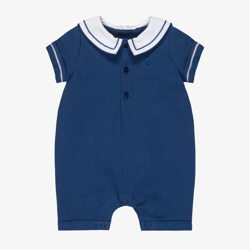 Dr. Kid-Boys Blue Cotton Piqué Shortie with Sailor Collar | Childrensalon