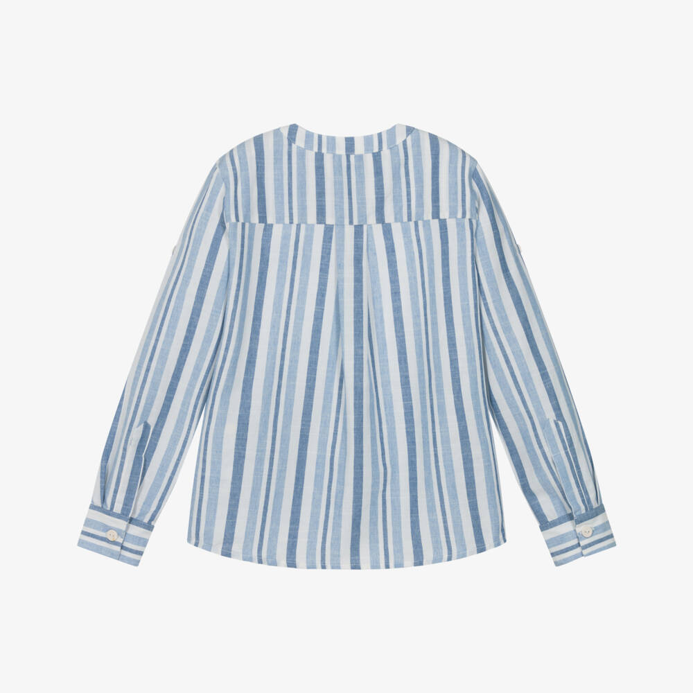 Dr. Kid-Boys Blue & Ivory Striped Cotton Shirt | Childrensalon