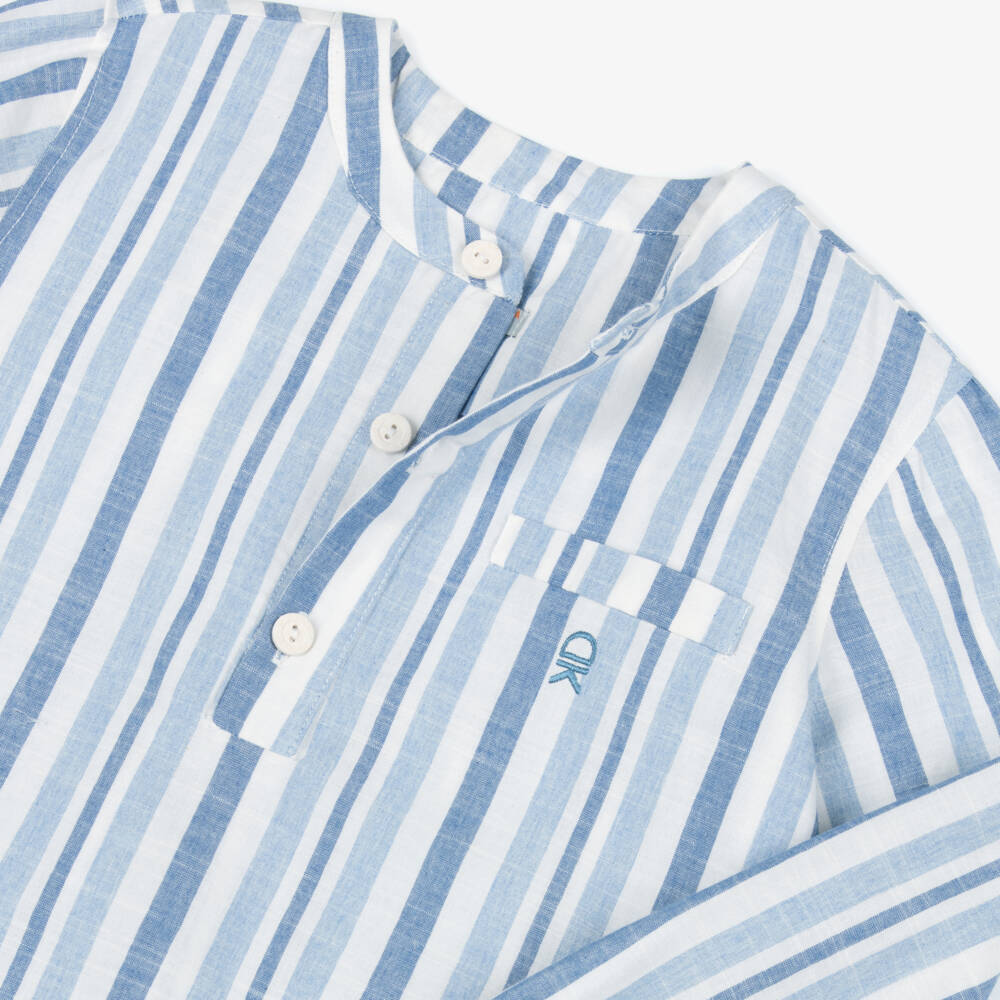 Dr. Kid-Boys Blue & Ivory Striped Cotton Shirt | Childrensalon