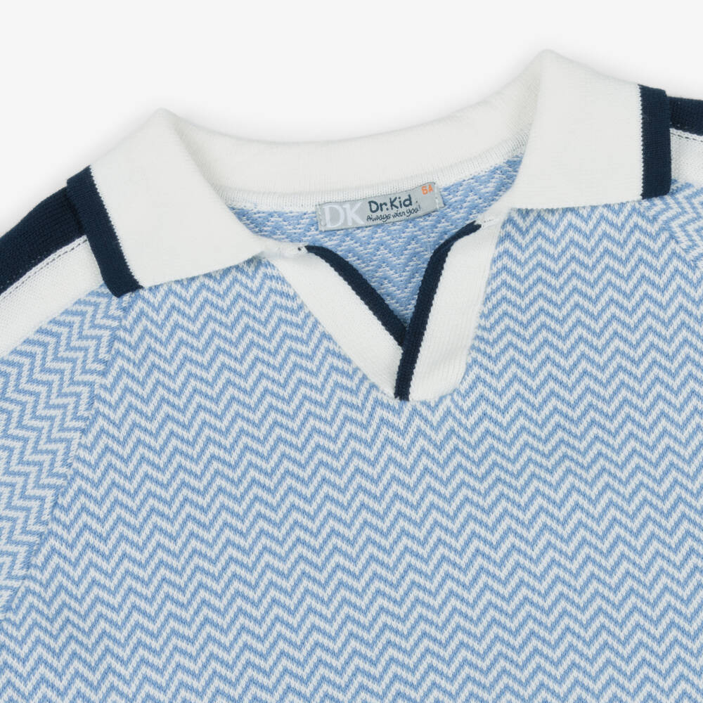 Dr. Kid-Boys Blue Knitted Cotton Polo Top | Childrensalon