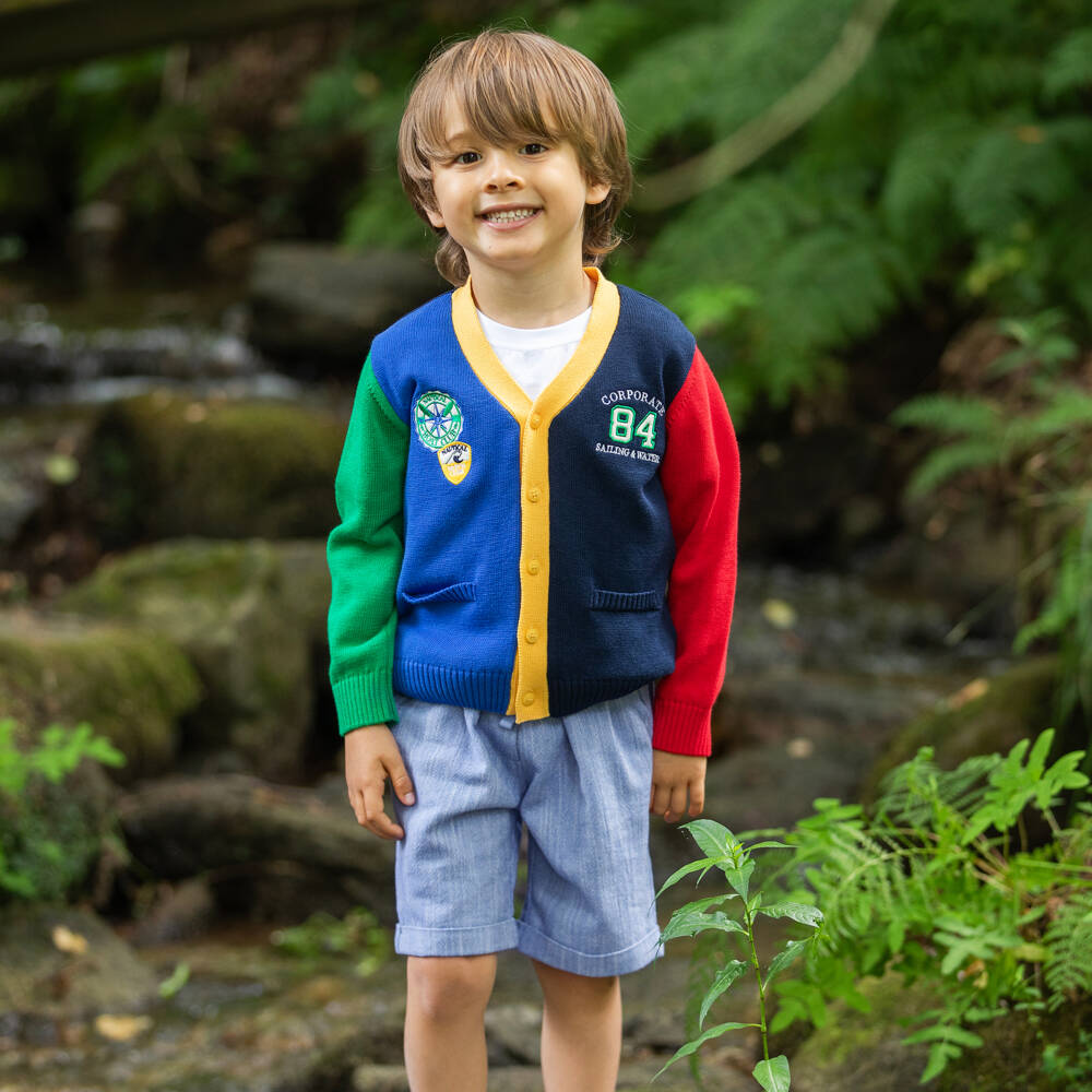 Dr. Kid-Boys Blue Marl Shorts with Turned Up Cuffs | Childrensalon