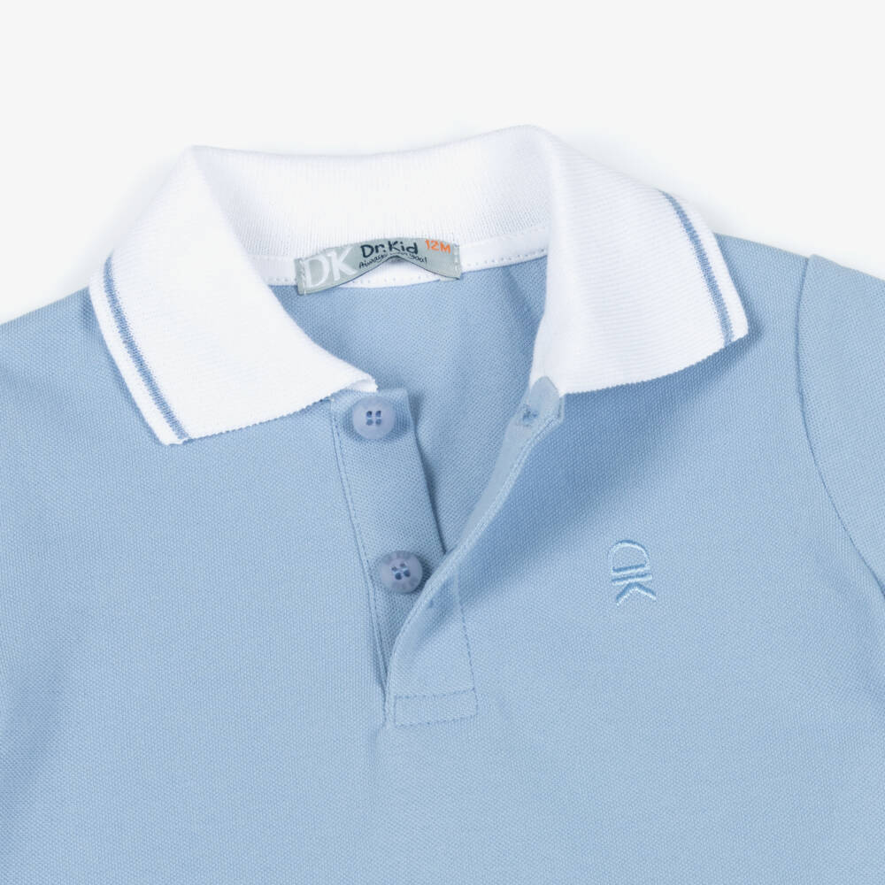 Dr. Kid-Boys Blue Polo Shirt with Contrast White Trims | Childrensalon