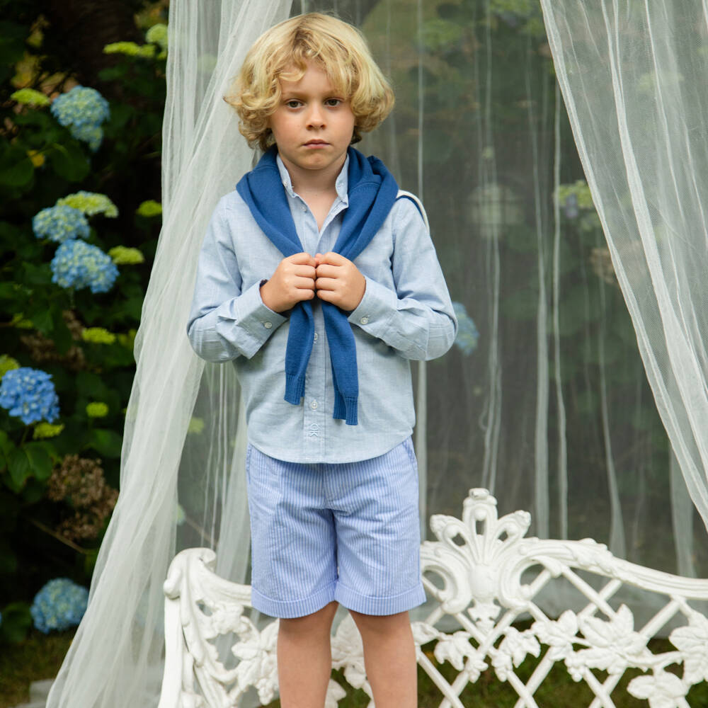 Dr. Kid-Boys Blue Stripe Cotton Shorts | Childrensalon