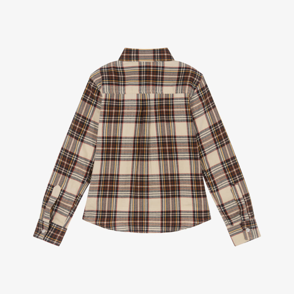 Dr. Kid-Boys Brown & Beige Check Cotton Shirt | Childrensalon