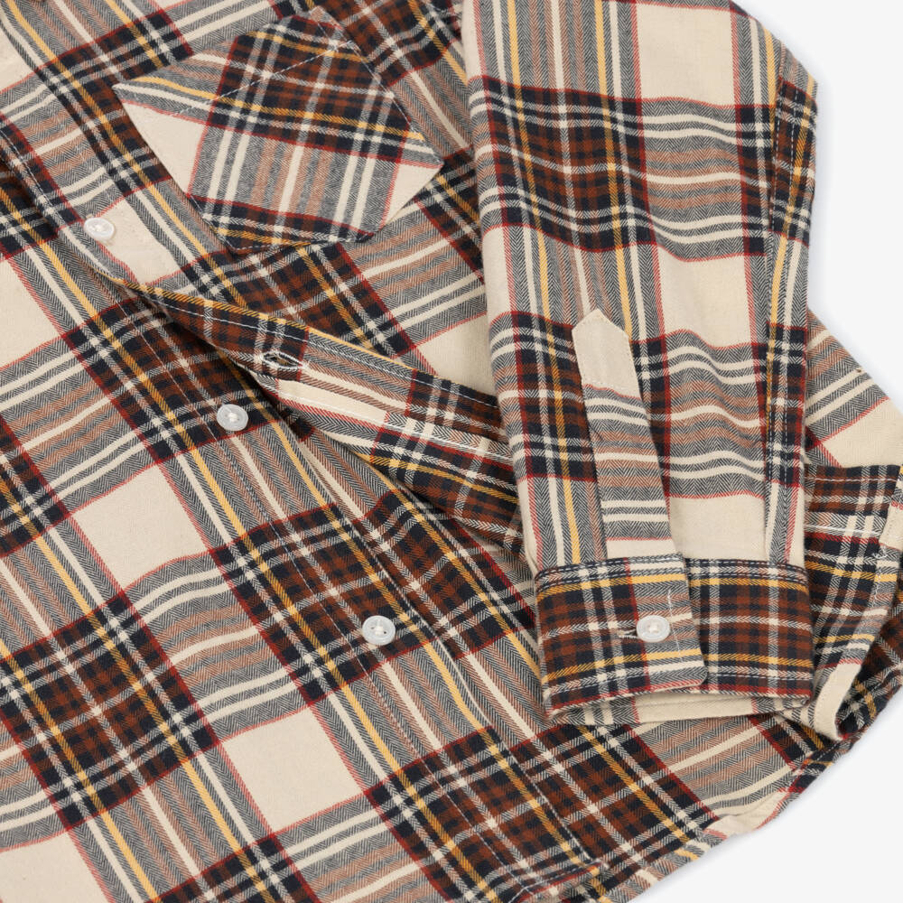 Dr. Kid-Boys Brown & Beige Check Cotton Shirt | Childrensalon