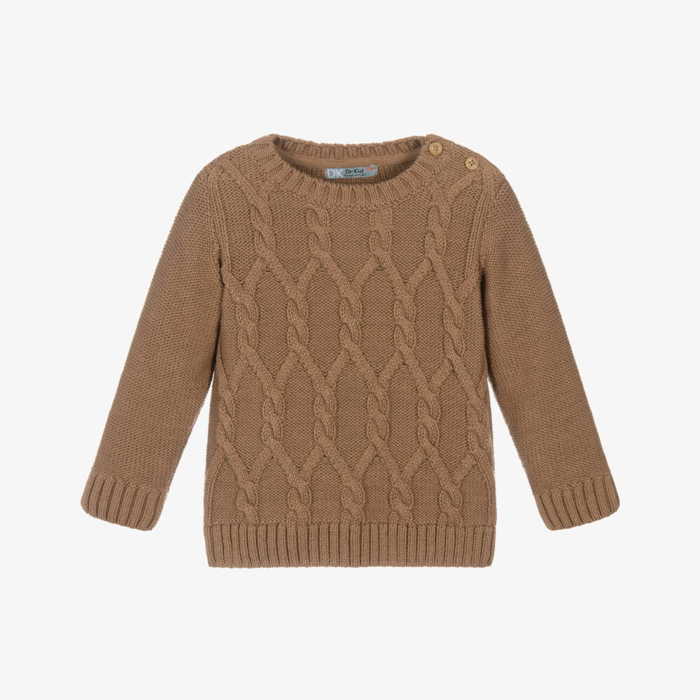 Dr. Kid-Boys Brown Cable Knit Jumper | Childrensalon
