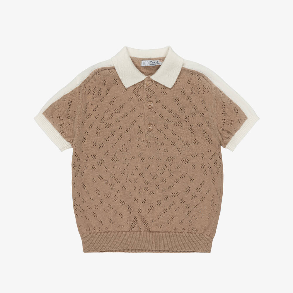 Dr. Kid-Boys Brown & Ivory Cotton Knit Polo Shirt | Childrensalon