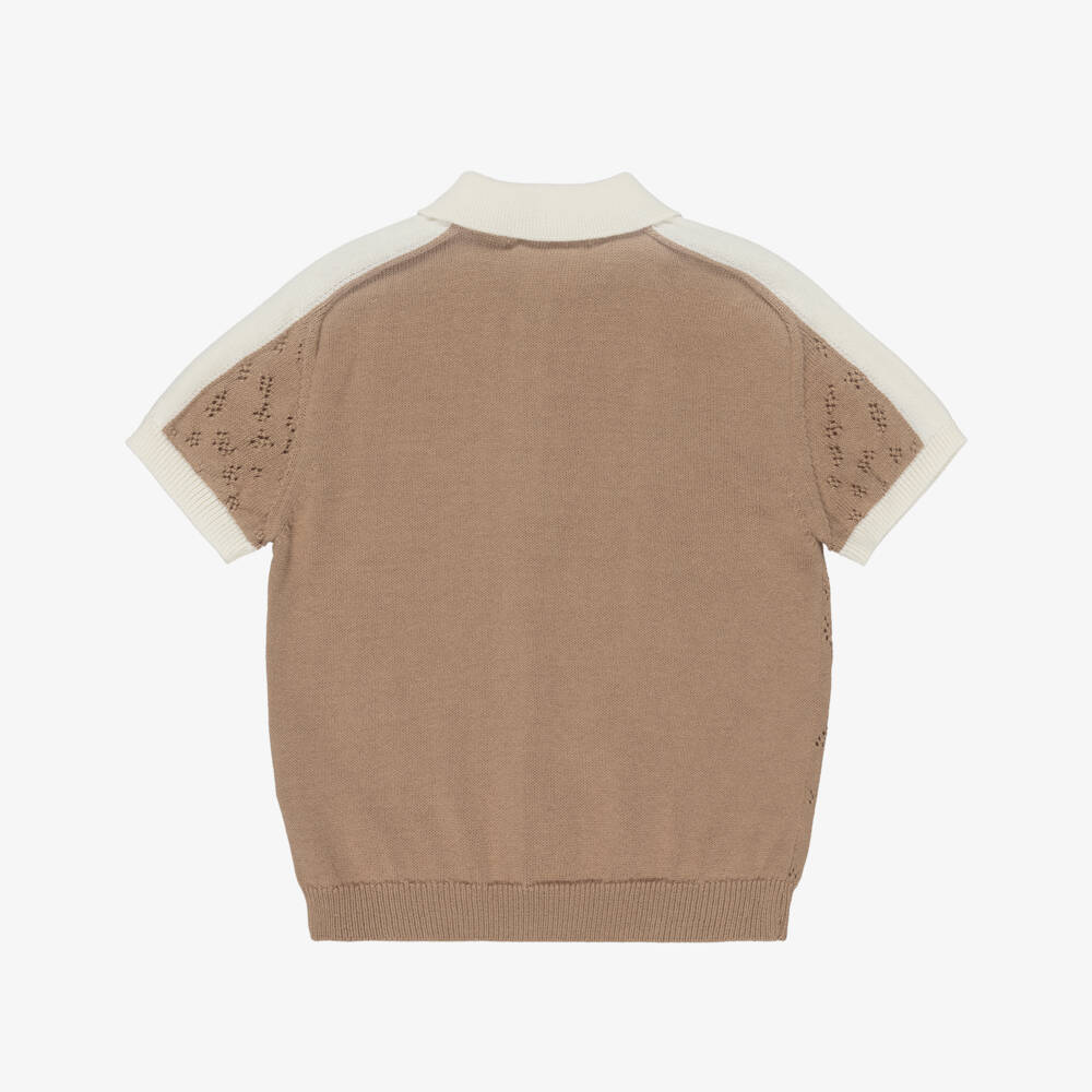 Dr. Kid-Boys Brown & Ivory Cotton Knit Polo Shirt | Childrensalon