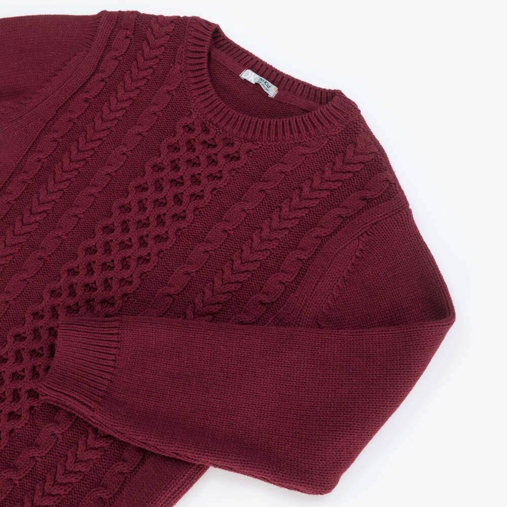 Dr. Kid-Boys Burgundy Red Cotton Cable Knit Sweater | Childrensalon