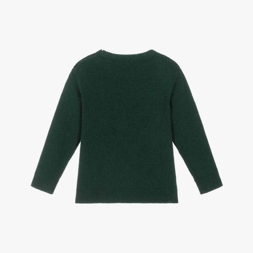 Dr. Kid-جاكيت بتصميم قطار قطن وصوف محبوك لون أخضر للأولاد | Childrensalon