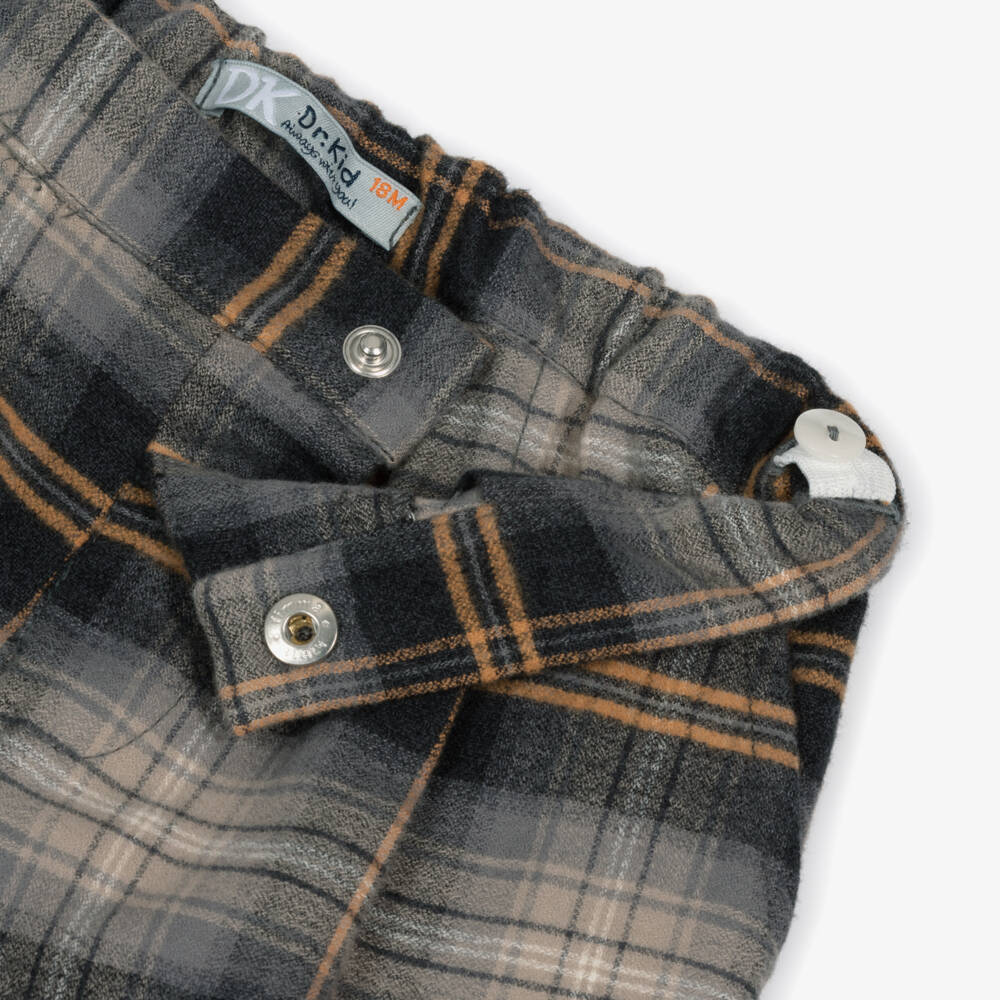 Dr. Kid-بنطلون قطن فلانيل قطن كاروهات لون رمادي للأولاد | Childrensalon