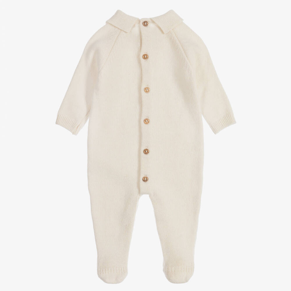 Dr. Kid-Boys Ivory Cable Knit Collared Babygrow | Childrensalon