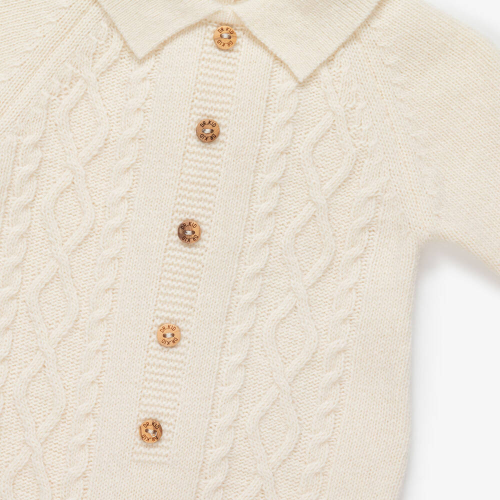 Dr. Kid-Boys Ivory Cable Knit Collared Babygrow | Childrensalon
