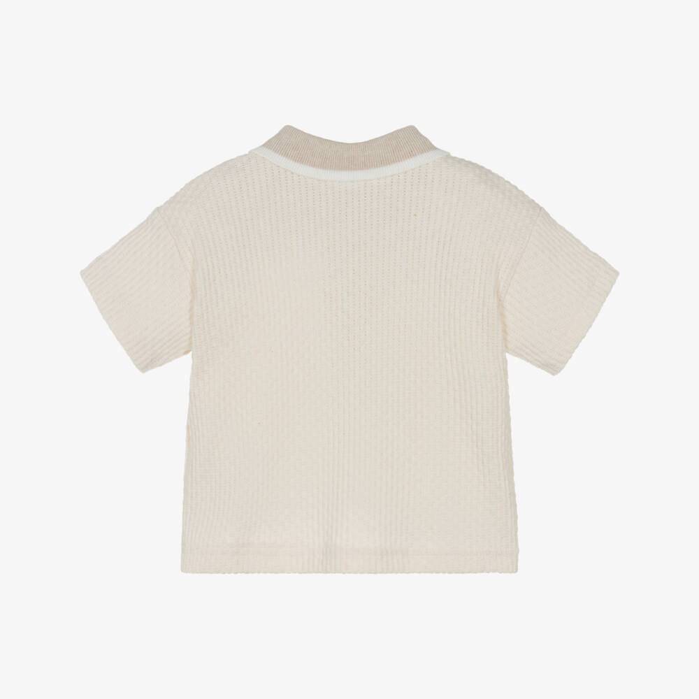 Dr. Kid-Boys Ivory Cotton Ribbed Knit Polo Shirt | Childrensalon
