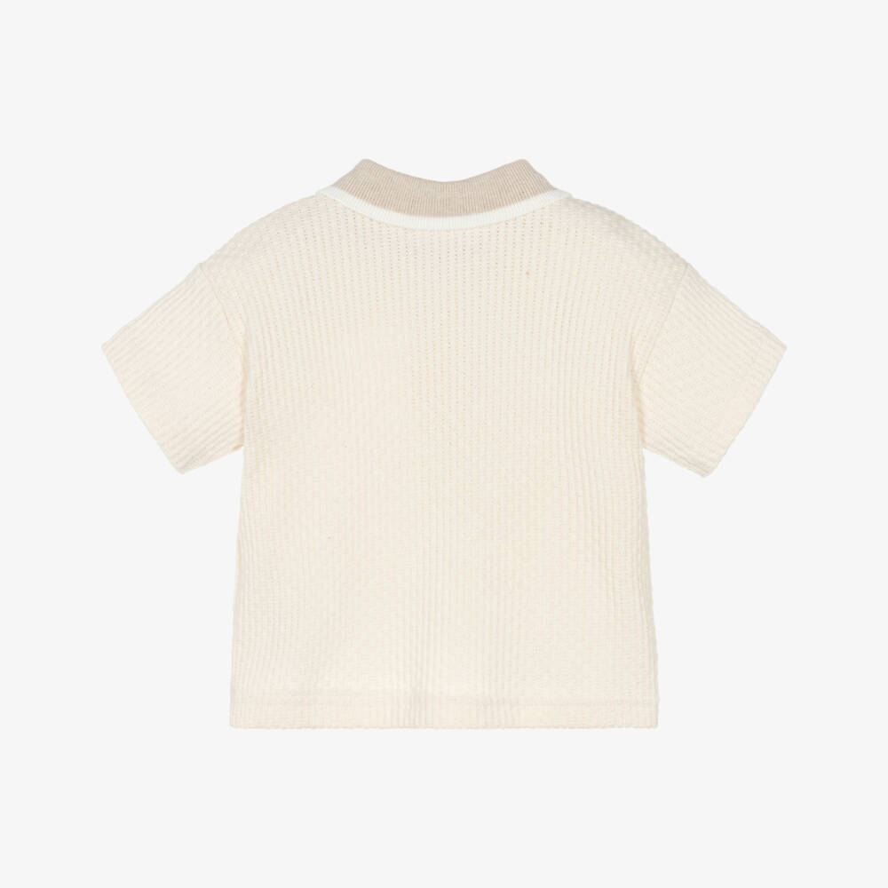 Dr. Kid-Boys Ivory Cotton Textured Knit Polo Shirt | Childrensalon