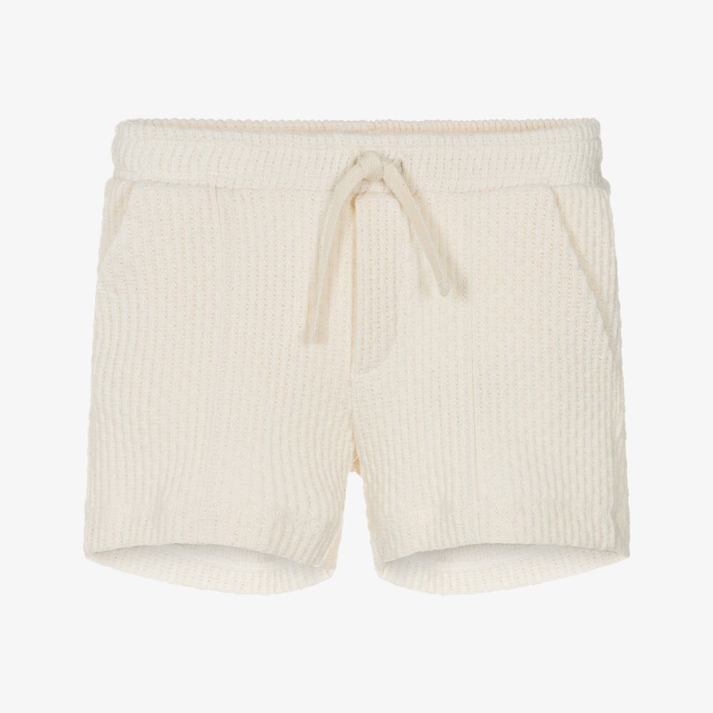 Dr. Kid-Boys Ivory Ribbed Knit Cotton Shorts | Childrensalon