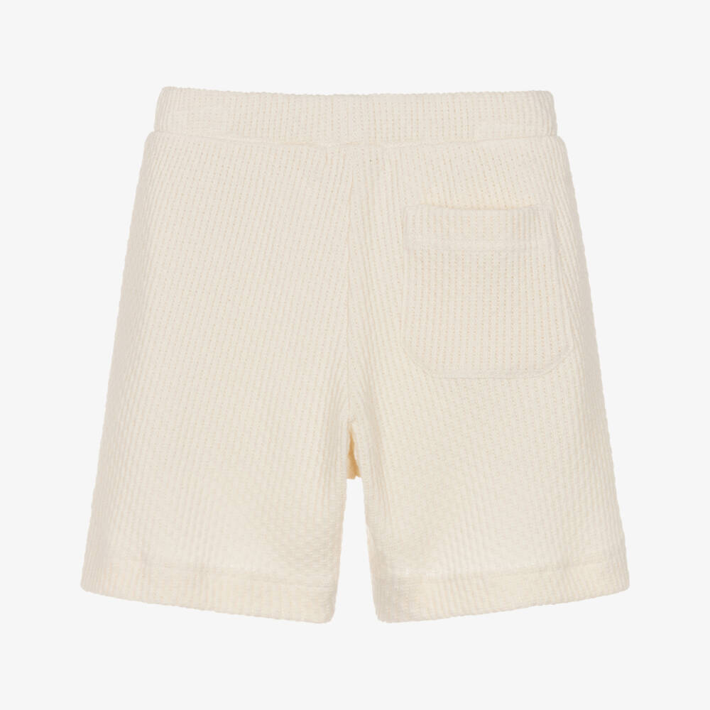 Dr. Kid-Boys Ivory Ribbed Knit Cotton Shorts | Childrensalon