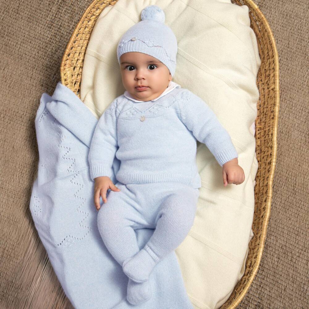 Dr. Kid-Boys Pale Blue Knit 2 Piece Collared Babygrow | Childrensalon
