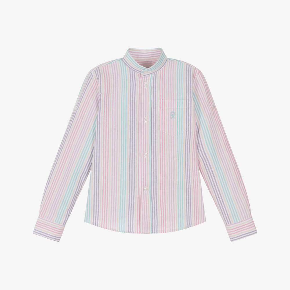 Dr. Kid-Boys Pastel Striped Cotton Collarless Shirt | Childrensalon