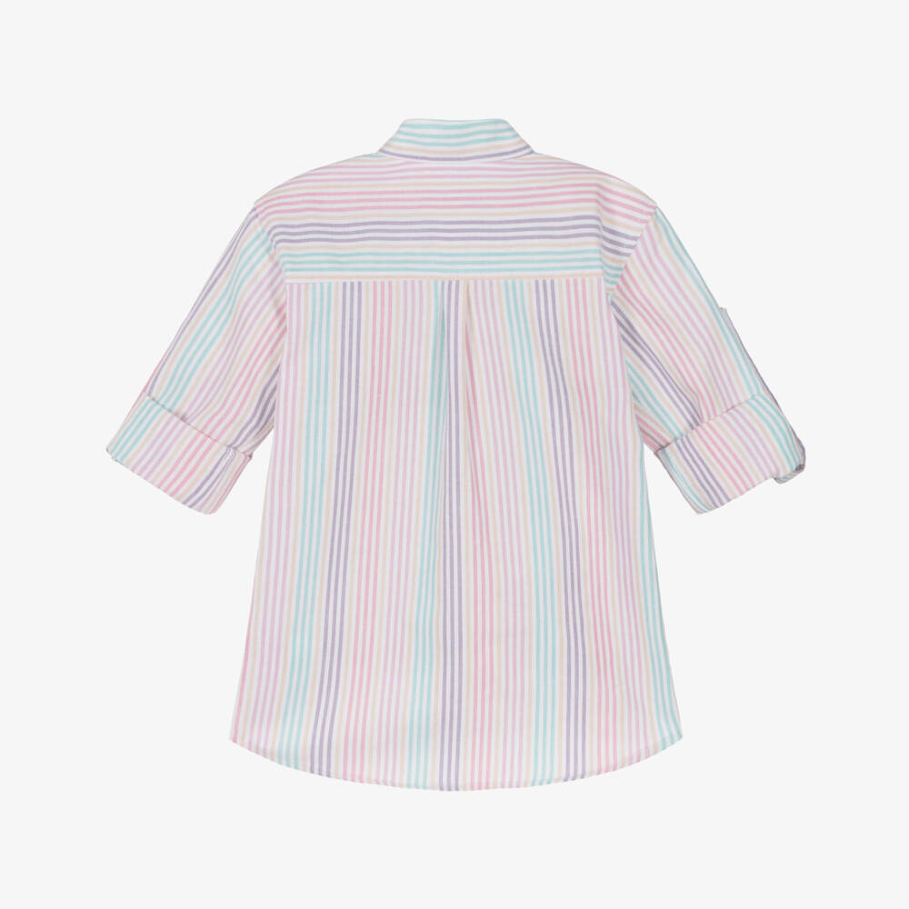 Dr. Kid-Boys Pastel Striped Cotton Collarless Shirt | Childrensalon