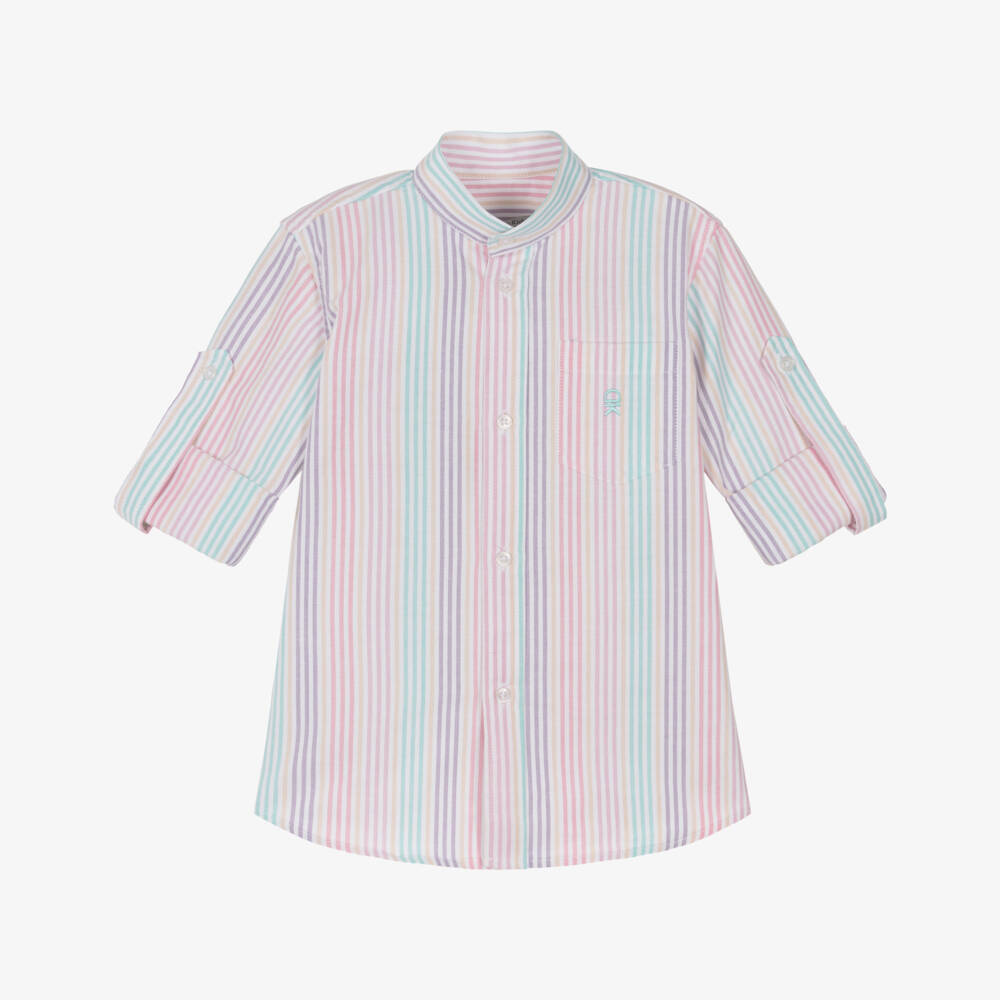 Dr. Kid-Boys Pastel Striped Cotton Collarless Shirt | Childrensalon
