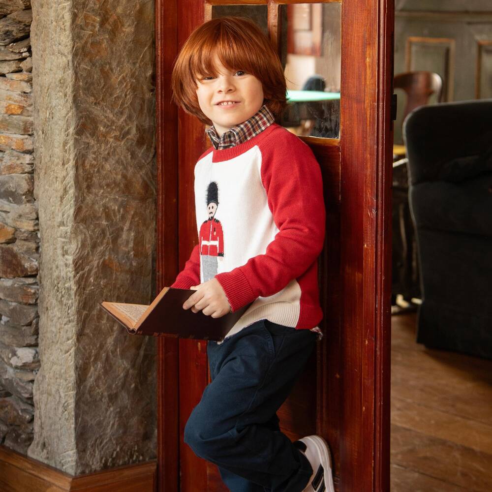 Dr. Kid-Boys Red Cotton Knit Soldier Sweater | Childrensalon