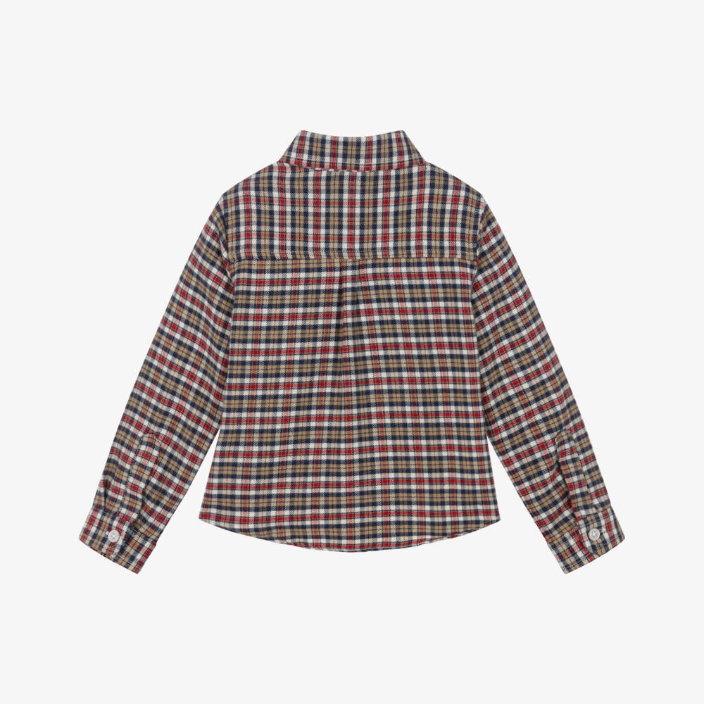 Dr. Kid-Boys Red & Navy Blue Border Tartan Shirt | Childrensalon