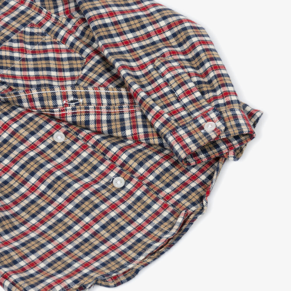 Dr. Kid-Boys Red & Navy Blue Border Tartan Shirt | Childrensalon