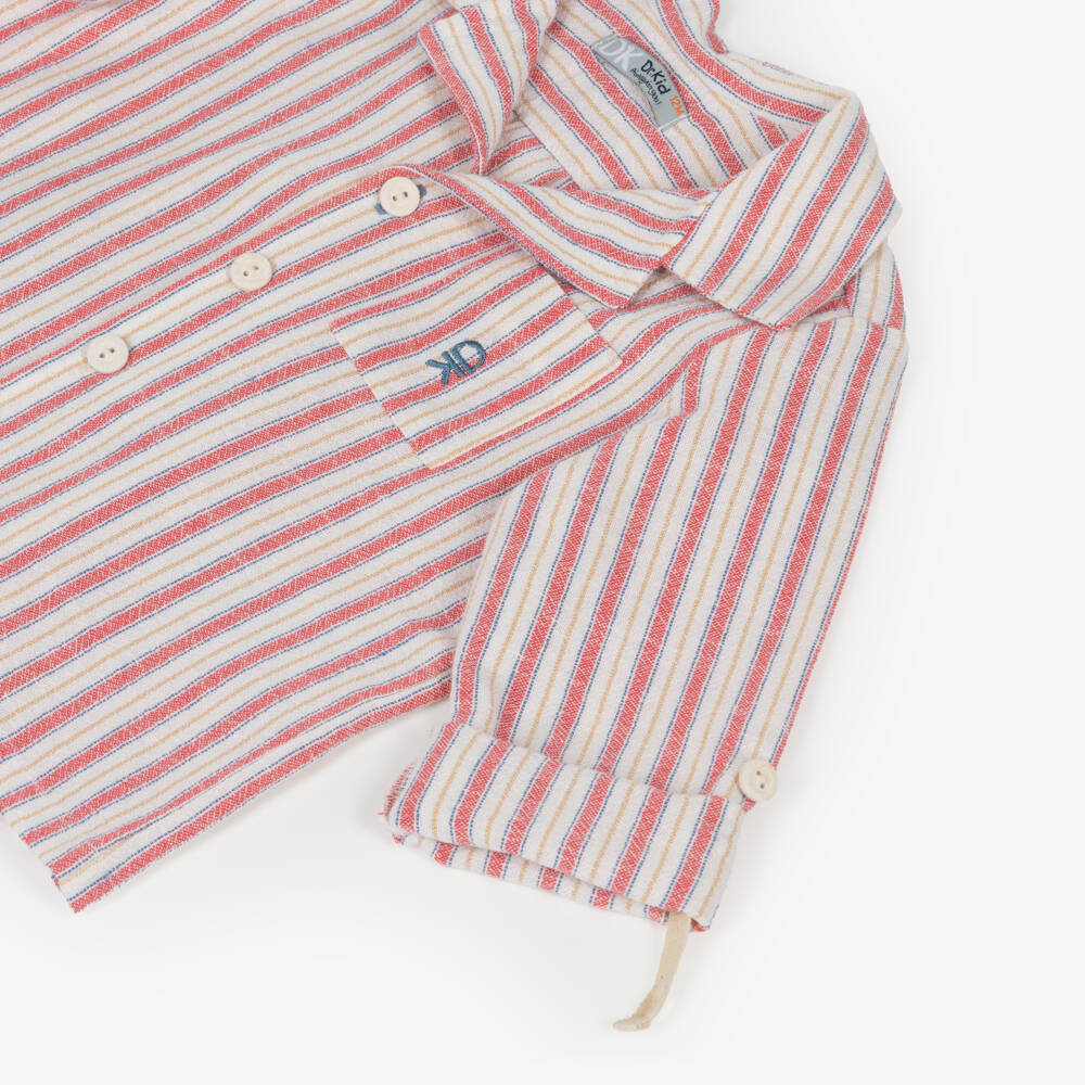 Dr. Kid-Boys Red Stripe Cotton Shirt with Sleeve Tab | Childrensalon