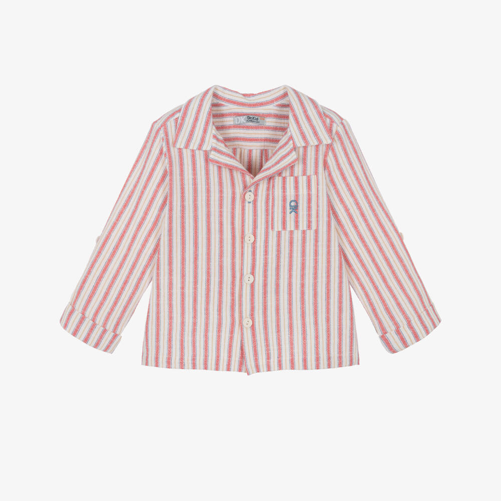 Dr. Kid-Boys Red Stripe Cotton Shirt with Sleeve Tab | Childrensalon