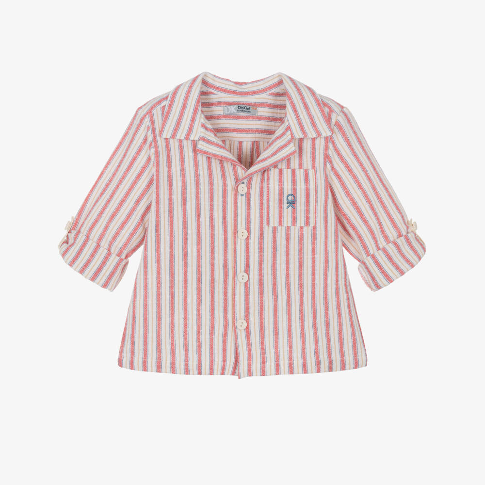 Dr. Kid-Boys Red Stripe Cotton Shirt with Sleeve Tab | Childrensalon