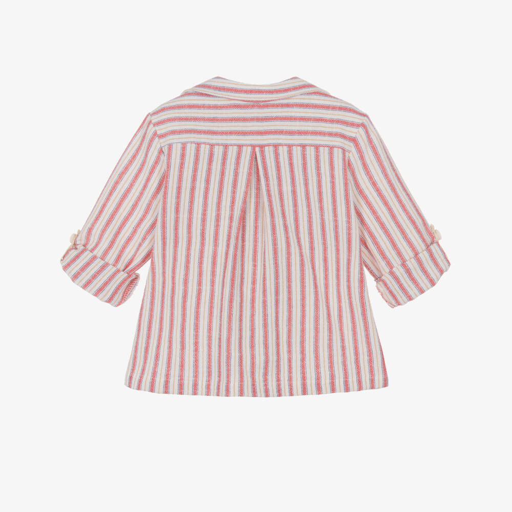 Dr. Kid-Boys Red Stripe Cotton Shirt with Sleeve Tab | Childrensalon